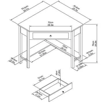 Lipo Corner Desk with Drawers for Small Space, Computer Desk with Storage Shelves, Makeup Vanity Desk, 90 Degrees Triangle Wood Modern Writing Study Table Home Office Desks for Bedroom, White