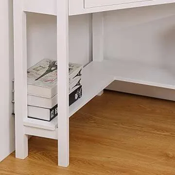 Lipo Corner Desk with Drawers for Small Space, Computer Desk with Storage Shelves, Makeup Vanity Desk, 90 Degrees Triangle Wood Modern Writing Study Table Home Office Desks for Bedroom, White