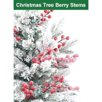 Feitore 30 Pack Snow Frosted Red Berry Stems 8.9" Holly Frosted Berry Picks Snowy Artificial Red Ber...