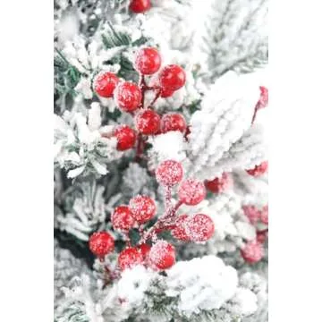 Feitore 30 Pack Snow Frosted Red Berry Stems 8.9" Holly Frosted Berry Picks Snowy Artificial Red Berries for Christmas Tree Filler Picks and Sprays Holiday DIY Crafts Christmas Decor
