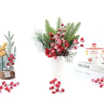 Feitore 30 Pack Snow Frosted Red Berry Stems 8.9" Holly Frosted Berry Picks Snowy Artificial Red Berries for Christmas Tree Filler Picks and Sprays Holiday DIY Crafts Christmas Decor