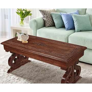 Lightnpro Handcrafted Mango Wood Rectangular Coffee Table - Vintage Rustic Living Room Center Table ...