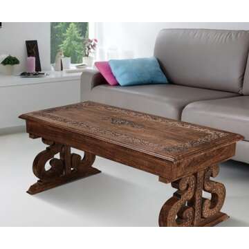 Handcrafted Mango Wood Coffee Table - Vintage Rustic Style