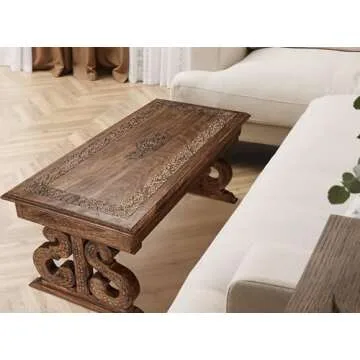 Handcrafted Mango Wood Coffee Table - Vintage Rustic Style