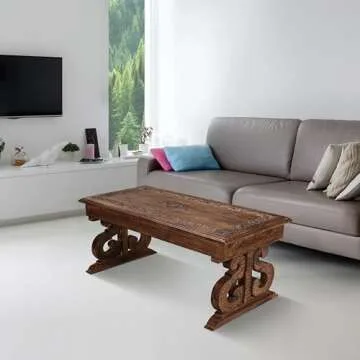 Handcrafted Mango Wood Coffee Table - Vintage Rustic Style