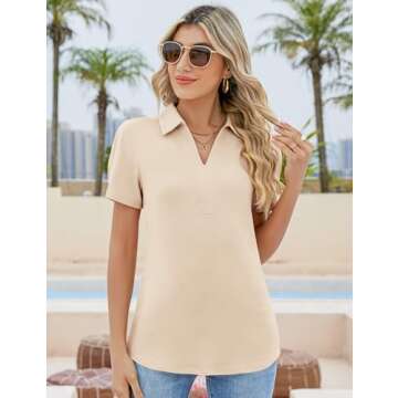 ZHENWEI Summer Women's Polo Tunic Tops V Neck Design