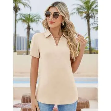 ZHENWEI Summer Women's Polo Tunic Tops V Neck Design