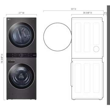 LG WKGX201HBA 27 Inch Smart Gas Single Unit WashTower with 4.5 cu. ft. Washer Capacity, 7.4 cu. ft. Dryer Capacity, TurboWash™360° Technology, LG ThinQ® Technology, AI Fabric Sensor, Black Steel