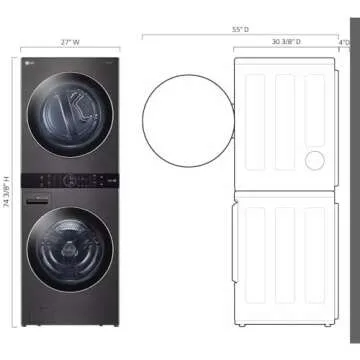 LG WKGX201HBA 27 Inch Smart Gas Single Unit WashTower with 4.5 cu. ft. Washer Capacity, 7.4 cu. ft. Dryer Capacity, TurboWash™360° Technology, LG ThinQ® Technology, AI Fabric Sensor, Black Steel