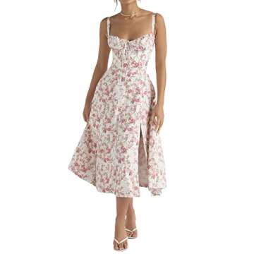 Seyumixi Summer Floral Maxi Dress for Women Spaghetti Strap Square Neck Ruffle Aline Long Dress Cottagecore Bustier Sundress（A Floral red，Small）