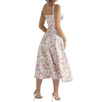 Seyumixi Summer Floral Maxi Dress for Women Spaghetti Strap Square Neck Ruffle Aline Long Dress Cottagecore Bustier Sundress（A Floral red，Small）