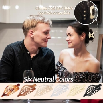 Stylish Flat Hair Clips for All Hair Types - 6 Pack