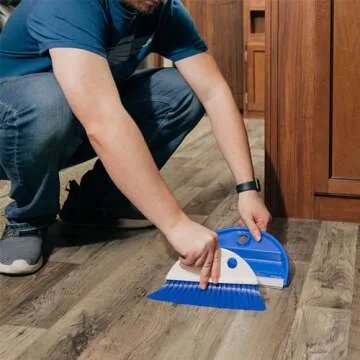 Camco Dust Pan with Whisk Broom-Whisk Broom Snaps into Dust Pan After Use|Hanger Hole for Convenient Storage|Excellent for Traveling,RVs,Campers Campsites,Dorm Rooms&More-(43945),Blue,1 Size