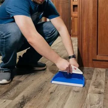 Camco Dust Pan with Whisk Broom-Whisk Broom Snaps into Dust Pan After Use|Hanger Hole for Convenient Storage|Excellent for Traveling,RVs,Campers Campsites,Dorm Rooms&More-(43945),Blue,1 Size