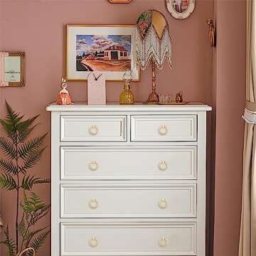 RZDEAL 12Pcs 2.0" x 1-7/8" Solid Brass Pulls for Dresser Drawer Ring Pulls Furniture Hardware Brushed Gold Wardrobe Door Handles