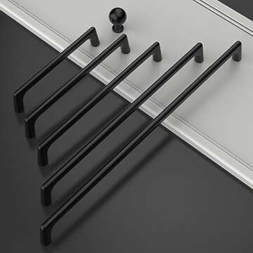 Amerdeco 10 Pack Matte Black Cabinet Pulls 5 Inch(128MM) Hole Centers Kitchen Cabinet Handles Hardware Kitchen Handles for Cabinets Cupboard Handles Drawer Pulls ZH0041