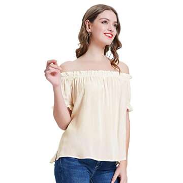 KANCY KOLE Womens Casual Short Sleeve Ruffle Off Shoulder Tops Cotton Blouse Shirt (XL,Apricot)
