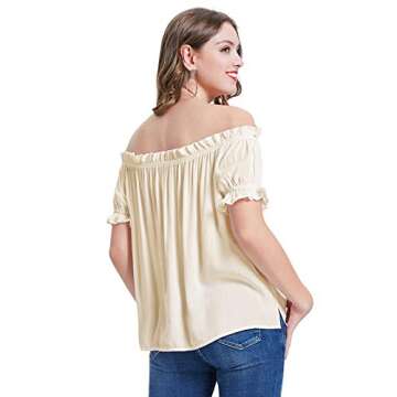 KANCY KOLE Womens Casual Short Sleeve Ruffle Off Shoulder Tops Cotton Blouse Shirt (XL,Apricot)