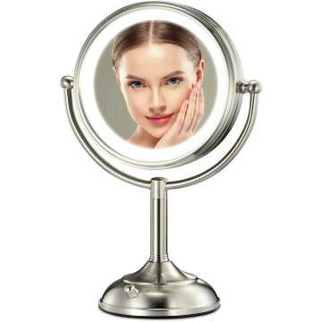 Large Lighted Makeup Mirror with Magnification Features