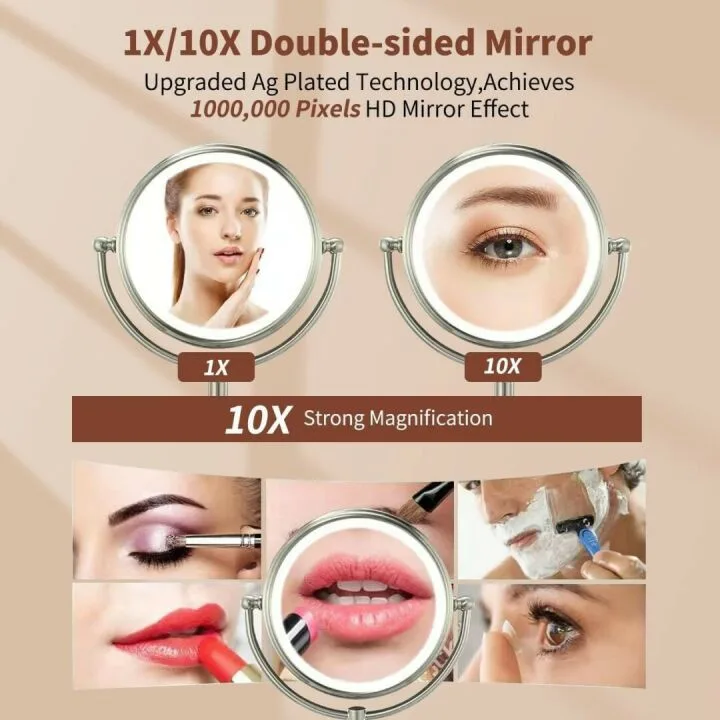 Large Lighted Makeup Mirror with Magnification Features