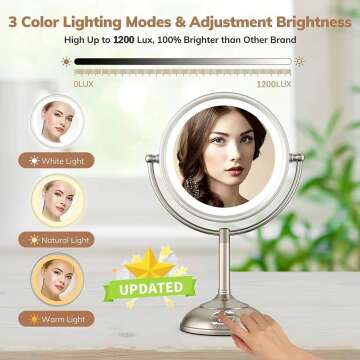 Large Lighted Makeup Mirror with Magnification Features