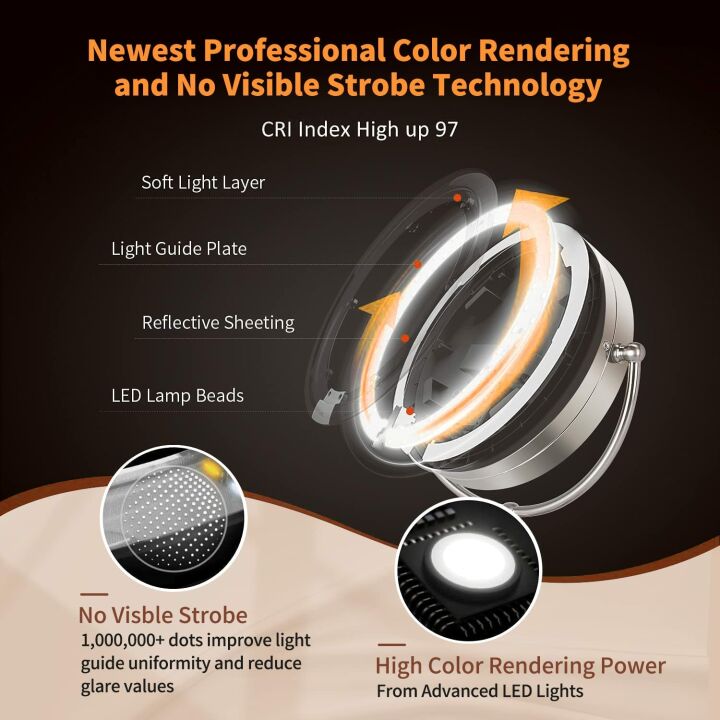 Large Lighted Makeup Mirror with Magnification Features