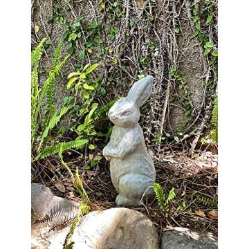Elly Décor 14 Inch Tall Standing Sculpture for Your Patio & Yard, Outdoor Lawn décor, Cute Ceramic Figurine Garden Rabbit Bunny Statue, Gray Cement