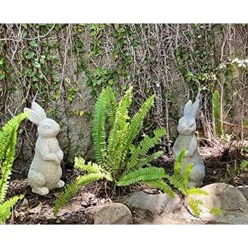 Elly Décor 14 Inch Tall Standing Sculpture for Your Patio & Yard, Outdoor Lawn décor, Cute Ceramic Figurine Garden Rabbit Bunny Statue, Gray Cement
