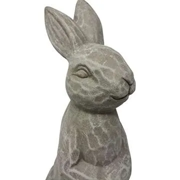 Elly Décor 14 Inch Tall Standing Sculpture for Your Patio & Yard, Outdoor Lawn décor, Cute Ceramic Figurine Garden Rabbit Bunny Statue, Gray Cement
