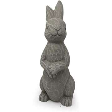 Elly Décor 14 Inch Tall Standing Sculpture for Your Patio & Yard, Outdoor Lawn décor, Cute Ceramic Figurine Garden Rabbit Bunny Statue, Gray Cement