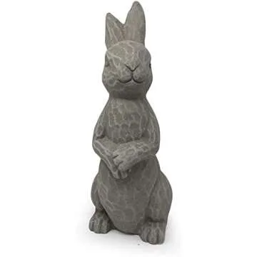 Elly Décor 14 Inch Tall Standing Sculpture for Your Patio & Yard, Outdoor Lawn décor, Cute Ceramic Figurine Garden Rabbit Bunny Statue, Gray Cement