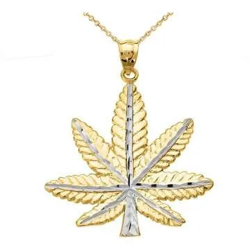14k Gold Two-Tone Cannabis Leaf Pendant Necklace