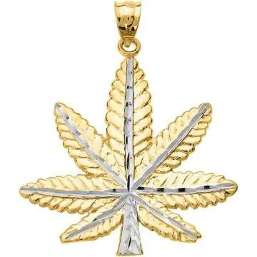 14k Gold Two-Tone Cannabis Leaf Pendant Necklace