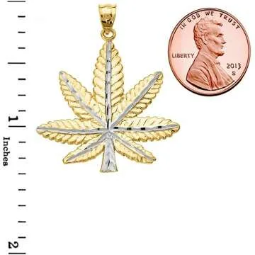 14k Gold Two-Tone Cannabis Leaf Pendant Necklace