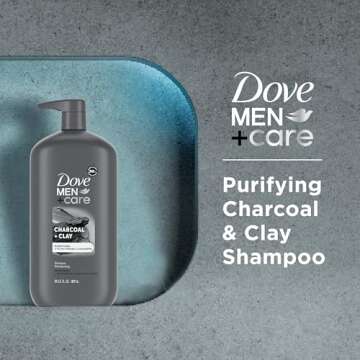 DOVE MEN+CARE DV M SH Charcoal Pump Purifying Shampoo Charcoal + Clay for Stronger, More Resilient Hair, with Plant-Based Cleansers, 31 oz