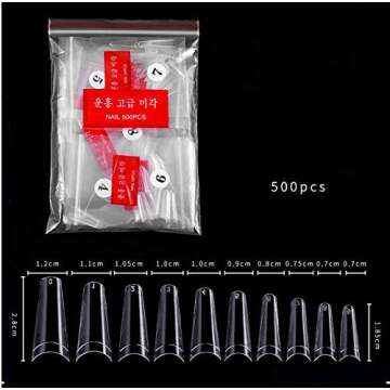 Major Dijit 500pcs/Bag 10 Sizes Ballerina Nail Tips French Coffin Fake Nails Half Cover Nails Clear Flat Shape False Nails