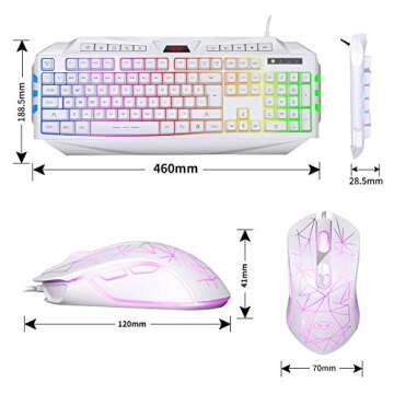 White Gaming Keyboard and Mouse Combo,MageGee GK710 Wired Backlit Keyboard and White Gaming Mouse Combo,PC Keyboard and Adjustable Mouse for PC/loptop/MAC