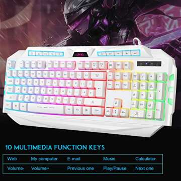 White Gaming Keyboard and Mouse Combo,MageGee GK710 Wired Backlit Keyboard and White Gaming Mouse Combo,PC Keyboard and Adjustable Mouse for PC/loptop/MAC