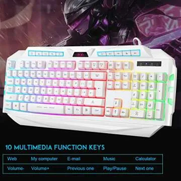White Gaming Keyboard and Mouse Combo,MageGee GK710 Wired Backlit Keyboard and White Gaming Mouse Combo,PC Keyboard and Adjustable Mouse for PC/loptop/MAC