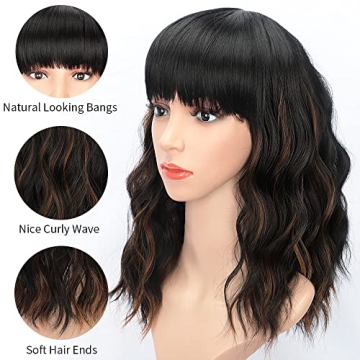 AISI HAIR Wavy Bob Wig with Bangs for Stylish Women