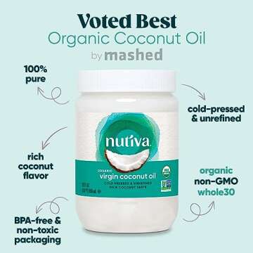 Nutiva Organic Coconut Oil 29 fl oz, Cold-Pressed, Fresh Flavor for Cooking Oil, Natural Hair Oil, Skin Oil, Massage Oil and, Non-GMO, USDA Organic, Unrefined Extra Virgin Coconut Oil (Aceite de Coco)