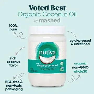 Nutiva Organic Coconut Oil 29 fl oz, Cold-Pressed, Fresh Flavor for Cooking Oil, Natural Hair Oil, Skin Oil, Massage Oil and, Non-GMO, USDA Organic, Unrefined Extra Virgin Coconut Oil (Aceite de Coco)