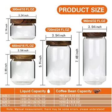 MOLADRI 720ML/24Oz Clear Cute Glass Storage Canister Holder with Stackable Airtight Wood Lid, Modern Decorative Container Jar for Coffee, Spice, Candy, Salt, Cookie, Condiment, Pepper, Sugar