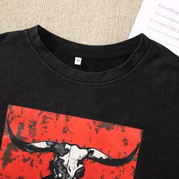 Cowboy Killer Shirt for Women Western Vintage Rodeo T-Shirt Retro Bull Skull Graphic Tee Summer Casual Short Sleeve Top(Charcoal Black,M)