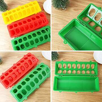 WSERE 3 Pack Plastic Flip Top Bird Small Poultry Feeder for Pigeon Quails Ducklings Birds, Green Red Yellow No Mess No Waste Multihole Birds Feeding Dish Dispenser Chick Feeder