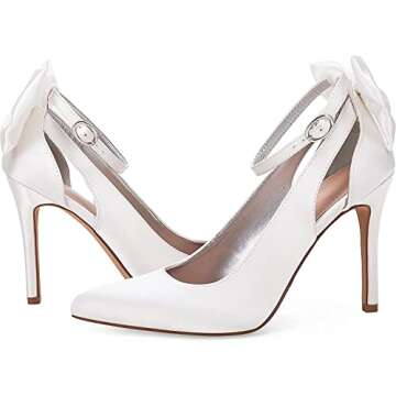 PiePieBuy Women's Pointed Toe High Heels Ankle Strap D'Orsay Pumps Shoes Bow Wedding Bowtie Back Dress Sandals (8.5, White, Numeric_8_Point_5)