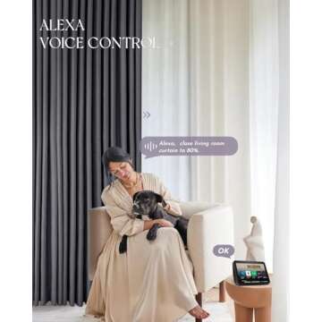 Graywind Rechargeable Smart Curtains Compatible with Alexa App Remote Control Motorized Drape for Sliding Door One-Way or Split Draw, Custom Width Up to 220" (Blackout Chevron Series)