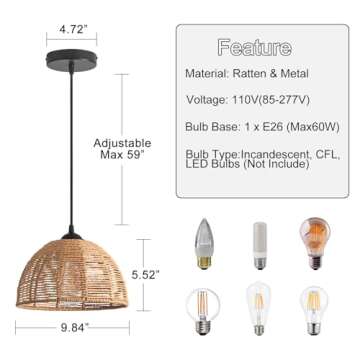 Gudicati Rattan Pendant Lights Set for Chic Home Decor