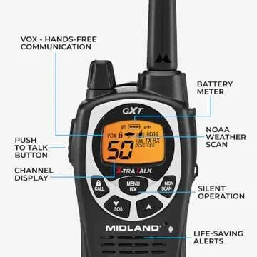 Midland® - GXT1000X3VP4 - Walkie Talkie Long Range Two-Way Radio - 50 Channel GMRS Radio - 142 Privacy Codes, SOS Siren, and NOAA Weather Alerts and Weather Scan - Black/Silver, 3-Pack