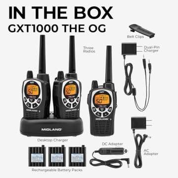 Midland® - GXT1000X3VP4 - Walkie Talkie Long Range Two-Way Radio - 50 Channel GMRS Radio - 142 Privacy Codes, SOS Siren, and NOAA Weather Alerts and Weather Scan - Black/Silver, 3-Pack